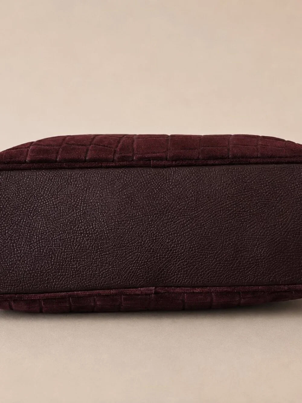 Burgundy Italian Leather & Croc-Embossed Suede Shoulder Bag – Large Dome Handbag